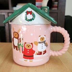 Starbucks Holiday Pink Mug with Bears And Christmas Tree